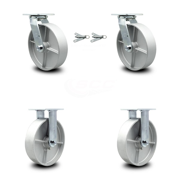 8 Inch Semi Steel Caster Set with Ball Bearings 2 Swivel Lock 2 Rigid SCC